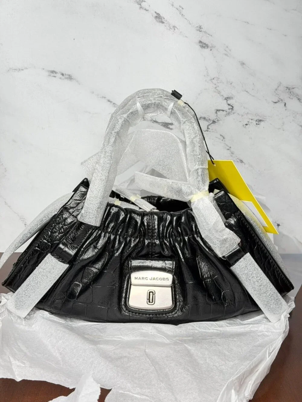 Marc Jacobs The Croc Cristina Small Leather Satchel - Black